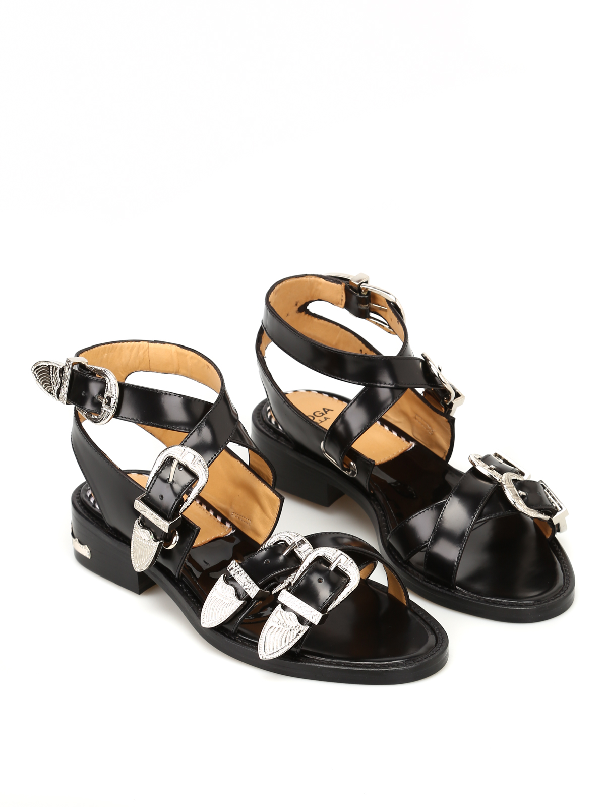 Sandals Toga - Leather sandals with four buckles - AJ885BLACKPOLIDO