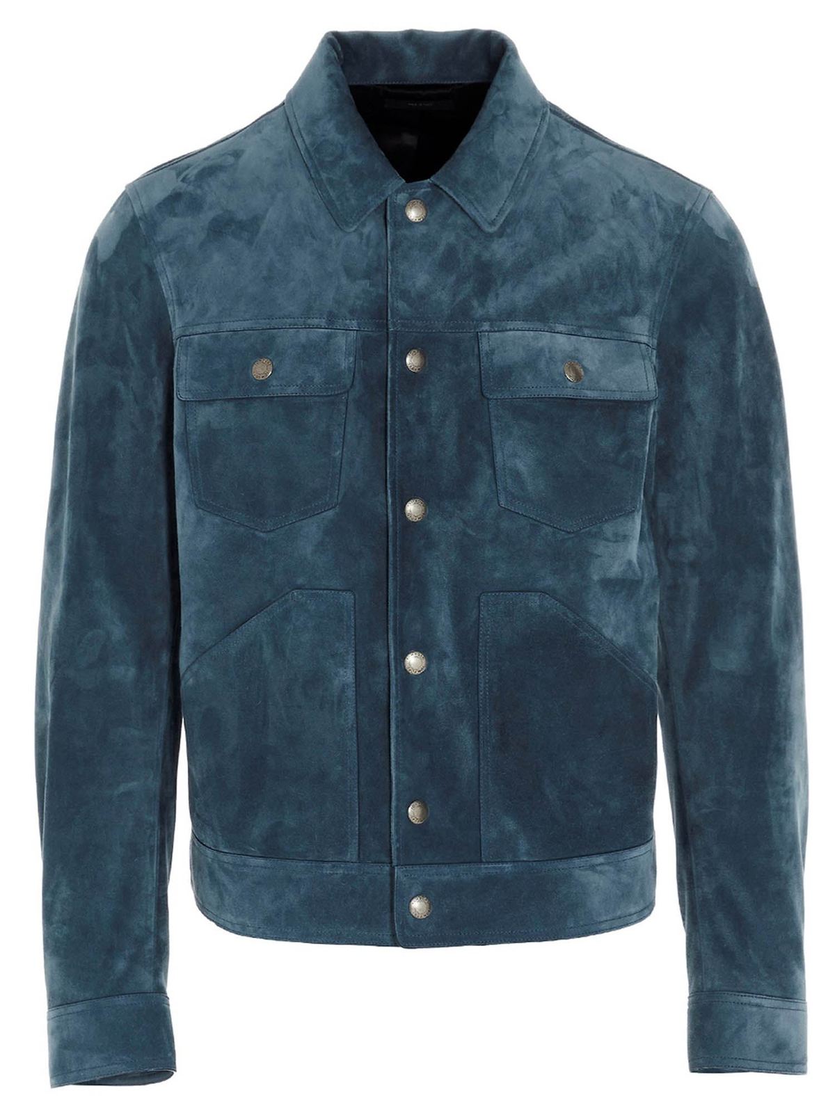Leather jacket Tom Ford - Western Jacket in Denim Blue - BW417TFL754B15