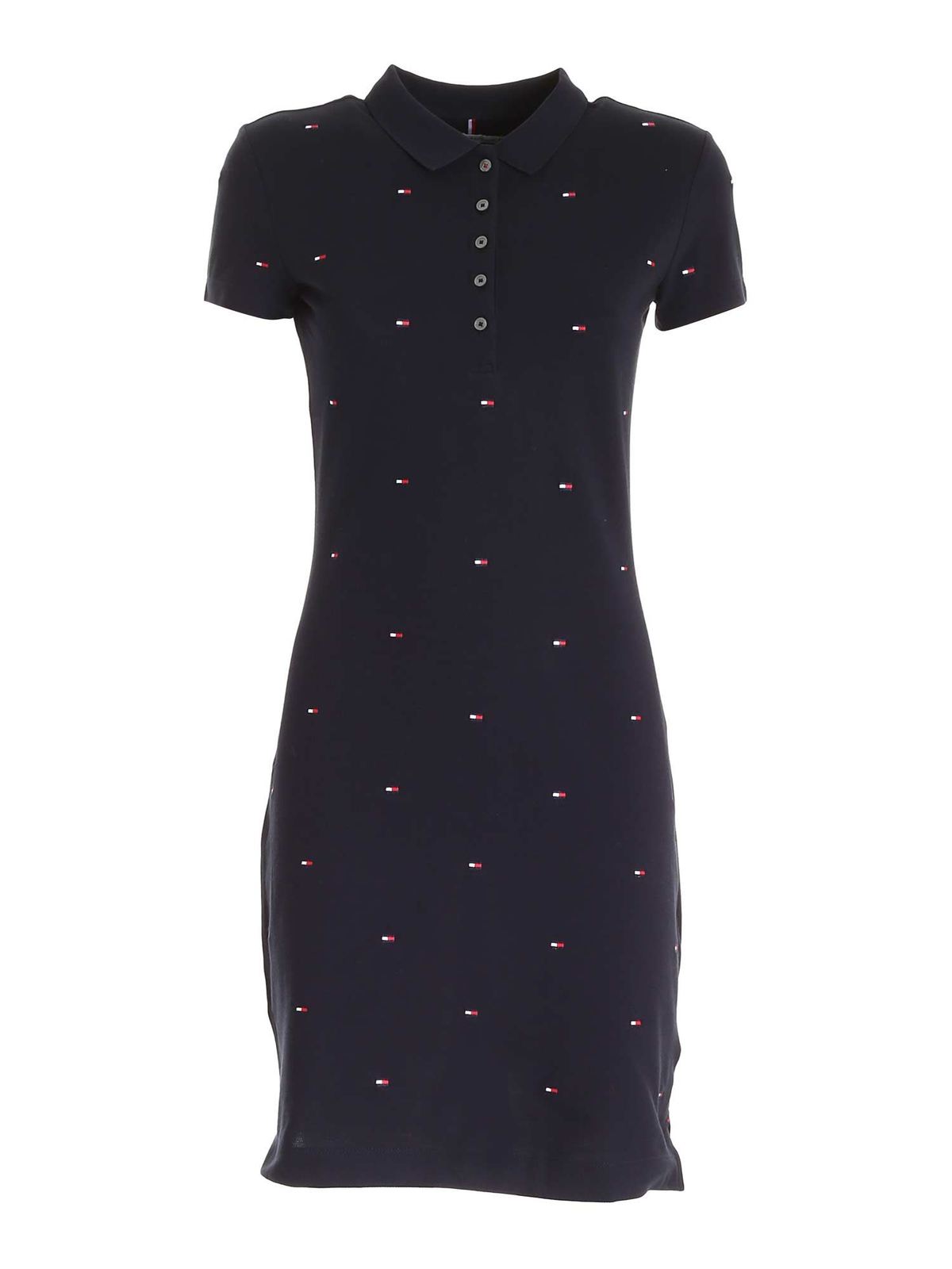 TOMMY HILFIGER LOGO EMBROIDERY DRESS IN BLUE