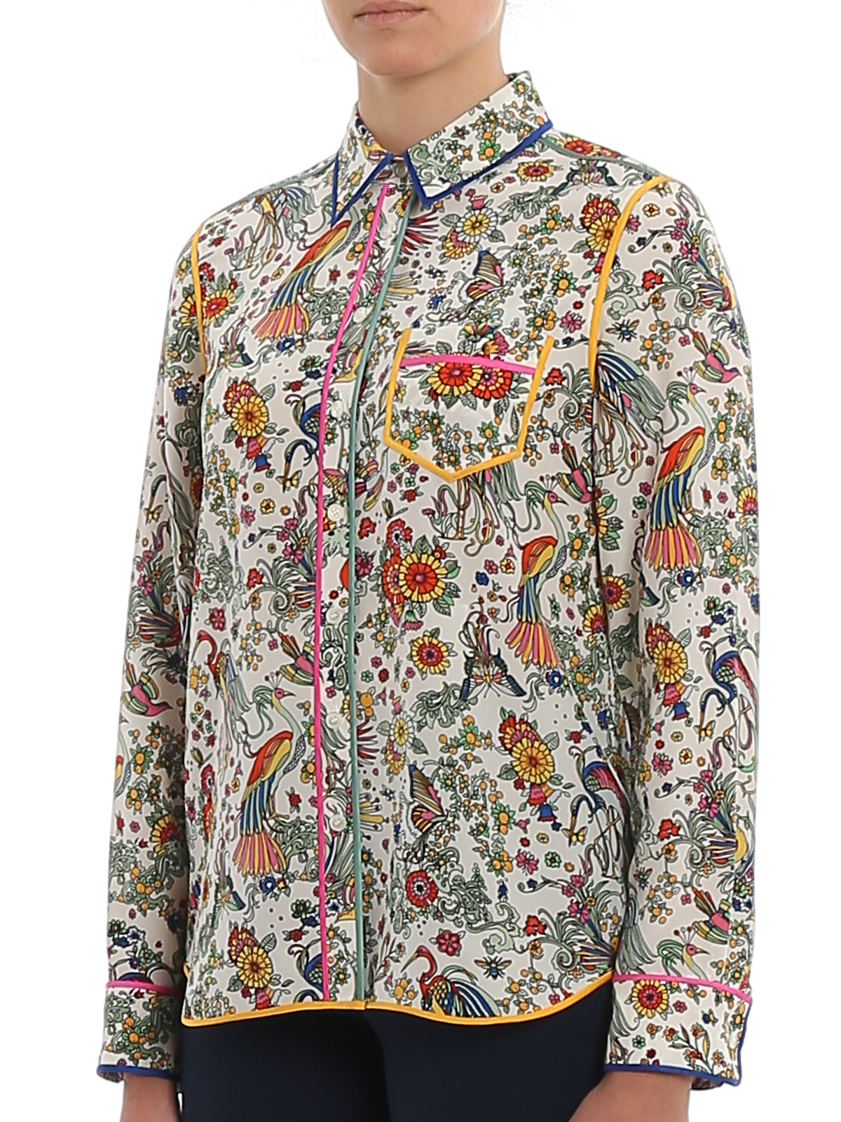 Shirts Tory Burch - Floral silk shirt with patch pocket - 61887962