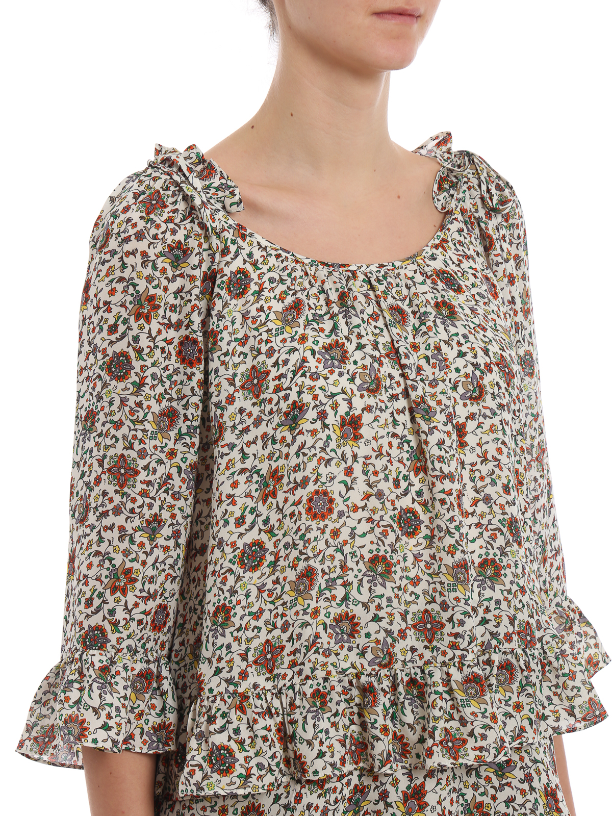 Maxi dresses Tory Burch - Flower print ruffled silk maxi dress - 53918818
