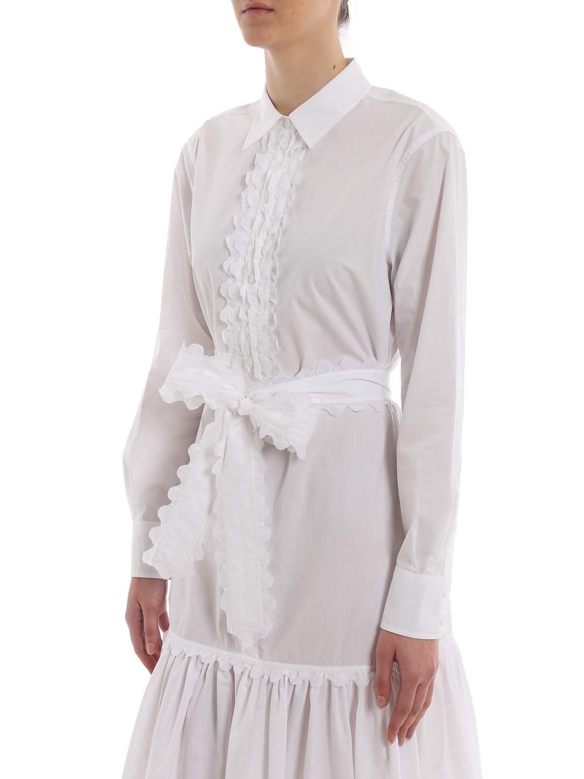 Maxi dresses Tory Burch - Scalloped trimming poplin shirt dress - 53852100