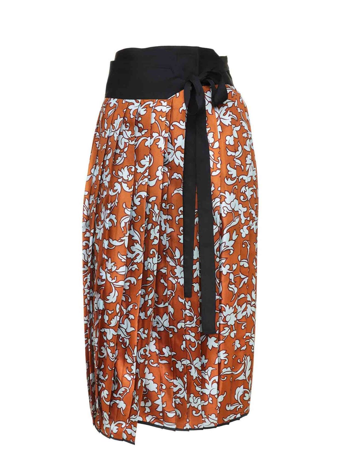 Knee length skirts & Midi Tory Burch - Printed pleated skirt in orange -  78769200