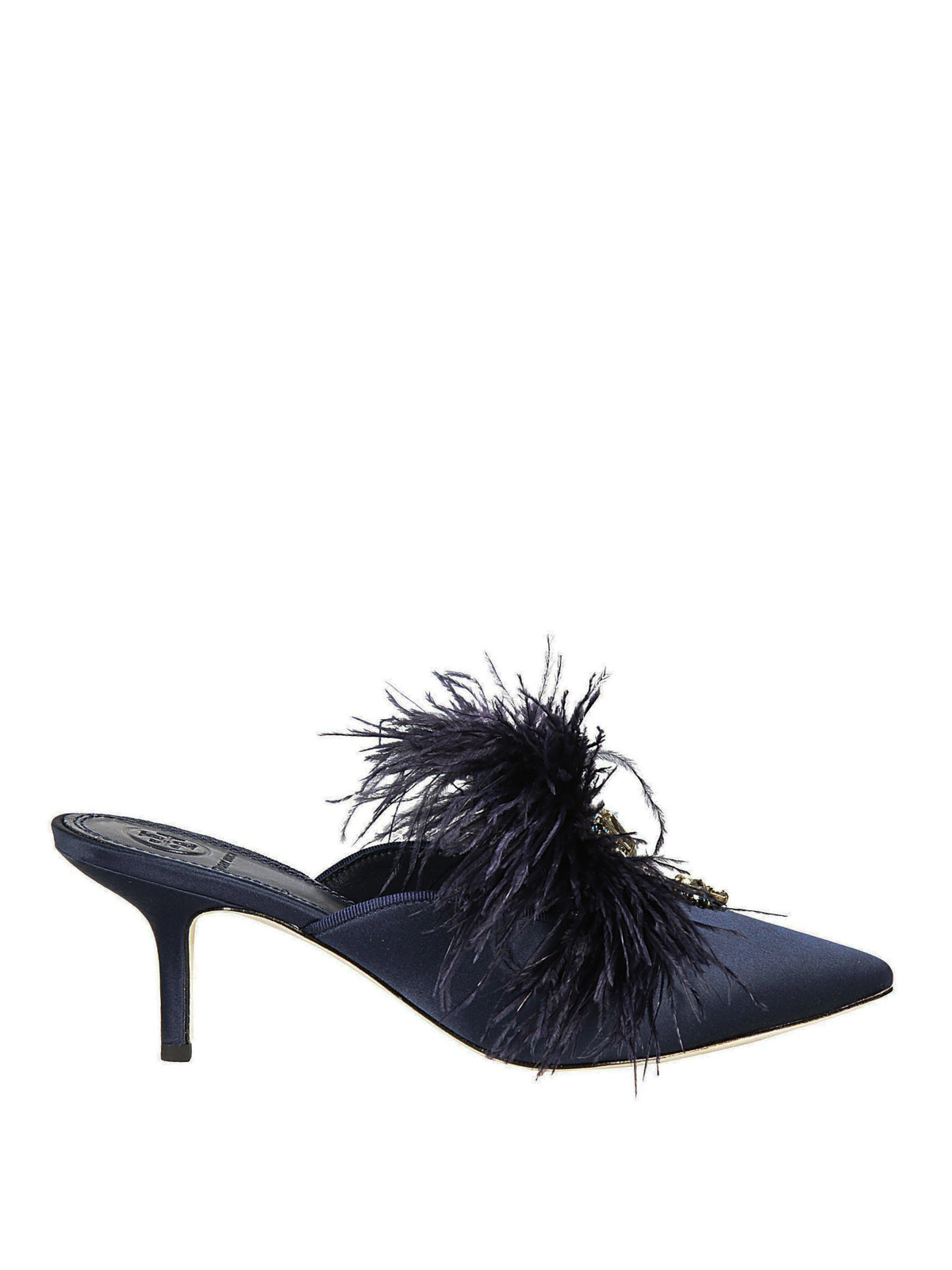 Elodie Satin Jewel Mules With Feathers | lupon.gov.ph
