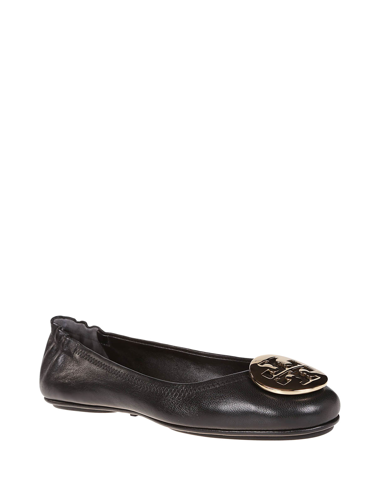 Tory Burch - Minnie Travel black leather folding flats - flat shoes ...
