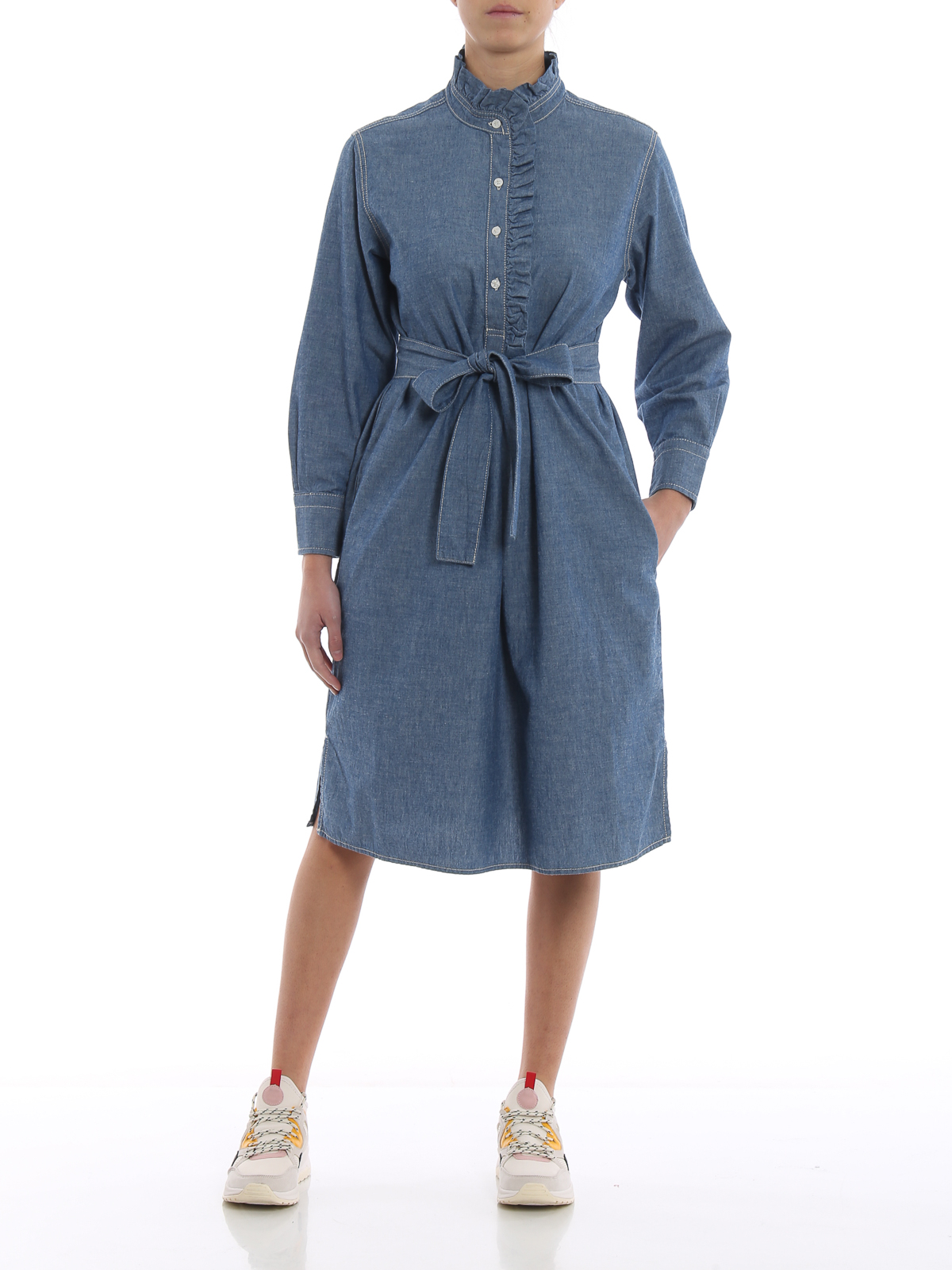 Knee length dresses Tory Burch - Deneuve cotton denim shirt dress - 52919960