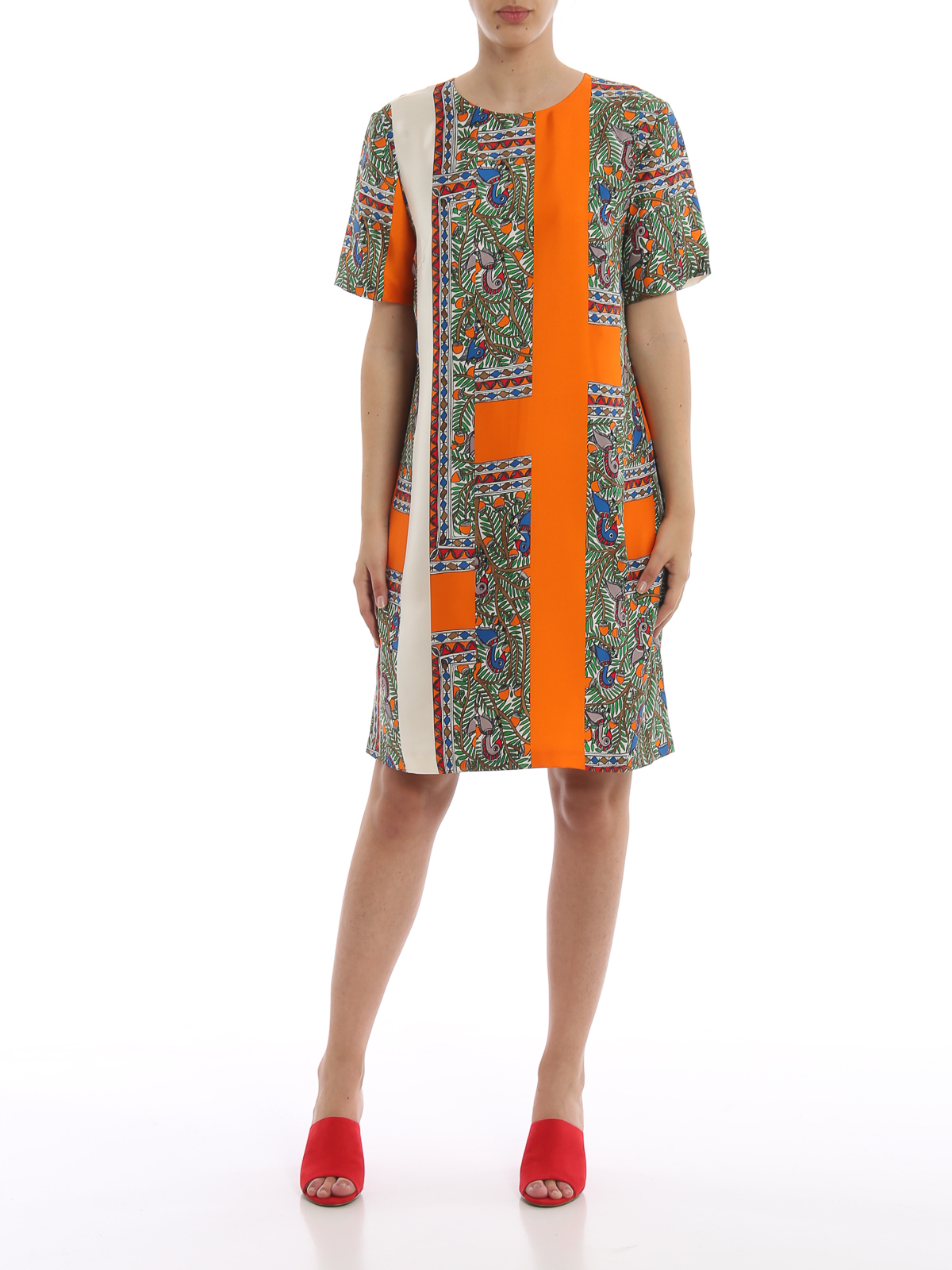 Knee length dresses Tory Burch - Multicolour print silk dress - 539140219820