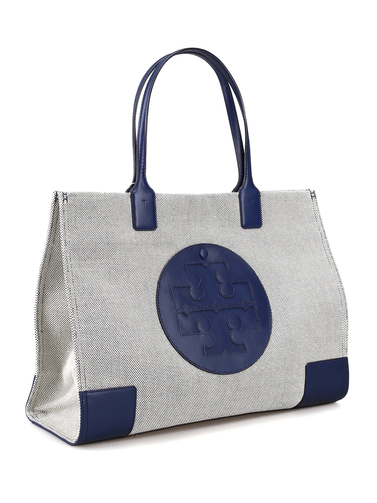 Tory Burch Canvas Tote with silver metallic trim 