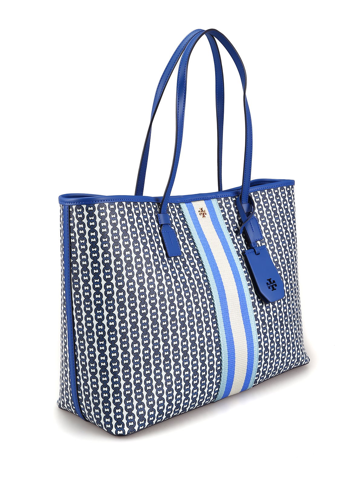 Tory Burch Gemini Link tote in textured coated canvas. 
