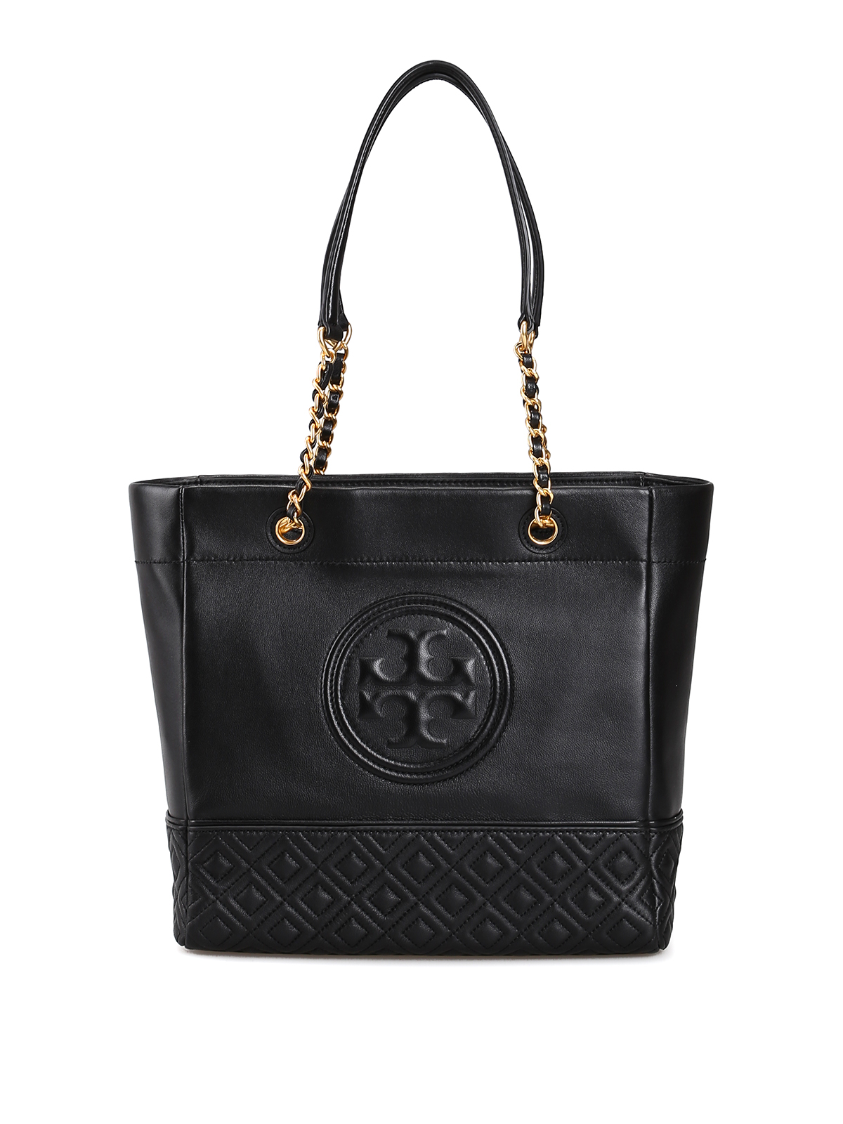 Totes bags Tory Burch - Fleming golden chain black leather tote bag -  52983001