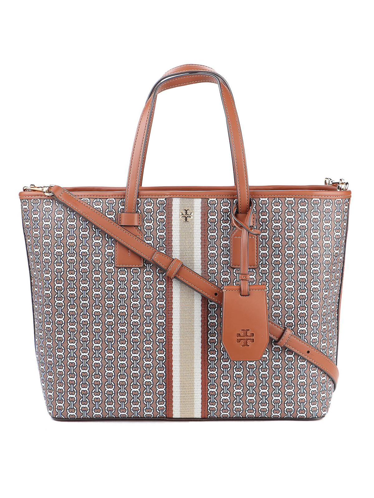 Tory Burch Gemini Link tote in textured coated canvas. 