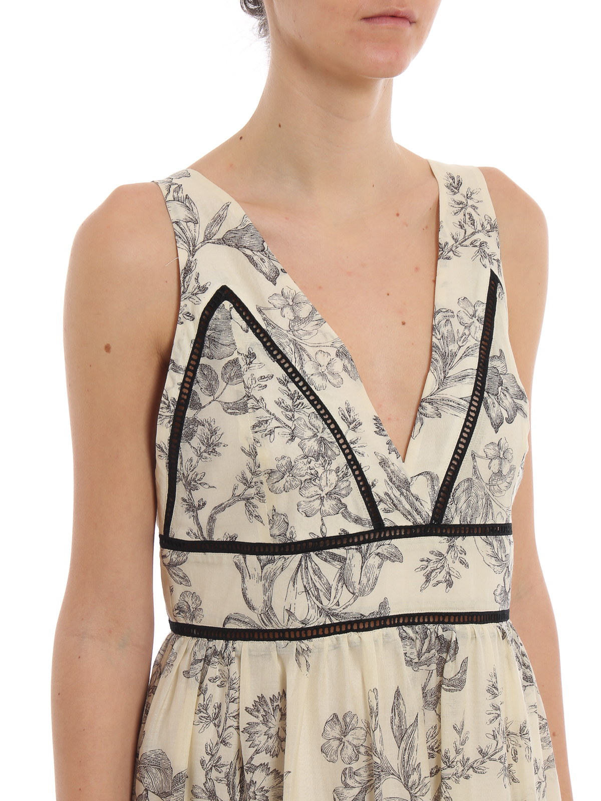 Twinset Floral Printed Muslin Sleeveless Dress Maxi Dresses 191tt