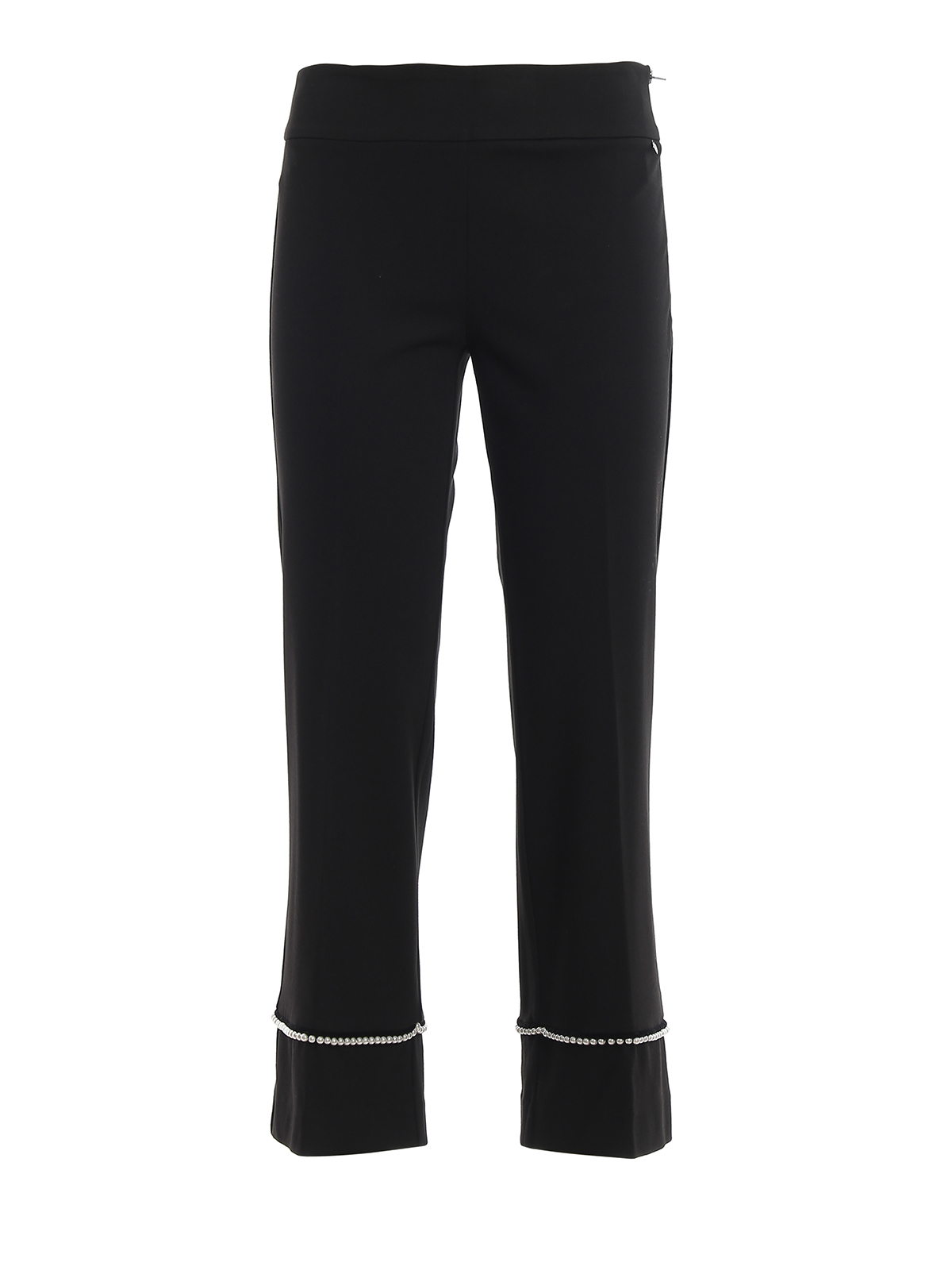 Twinset Bootcut Pearl Trimmed Trousers In Black