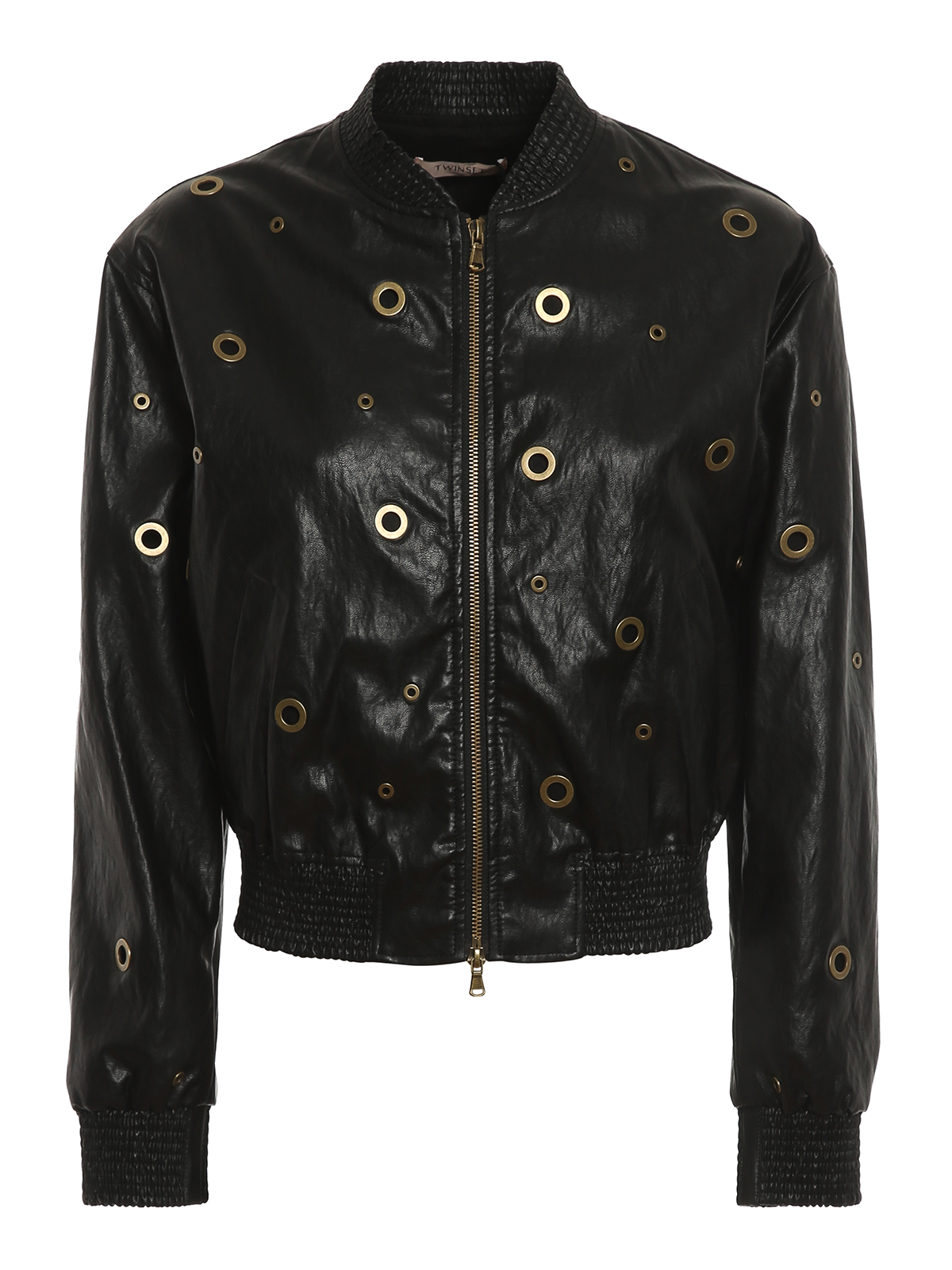 Leather jacket Twinset Golden eyelet faux leather jacket 211TT266000006