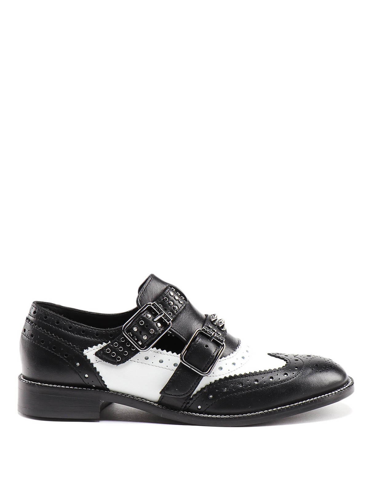 Twinset Stud Detailed Brogue Monk Strap Shoes In Black