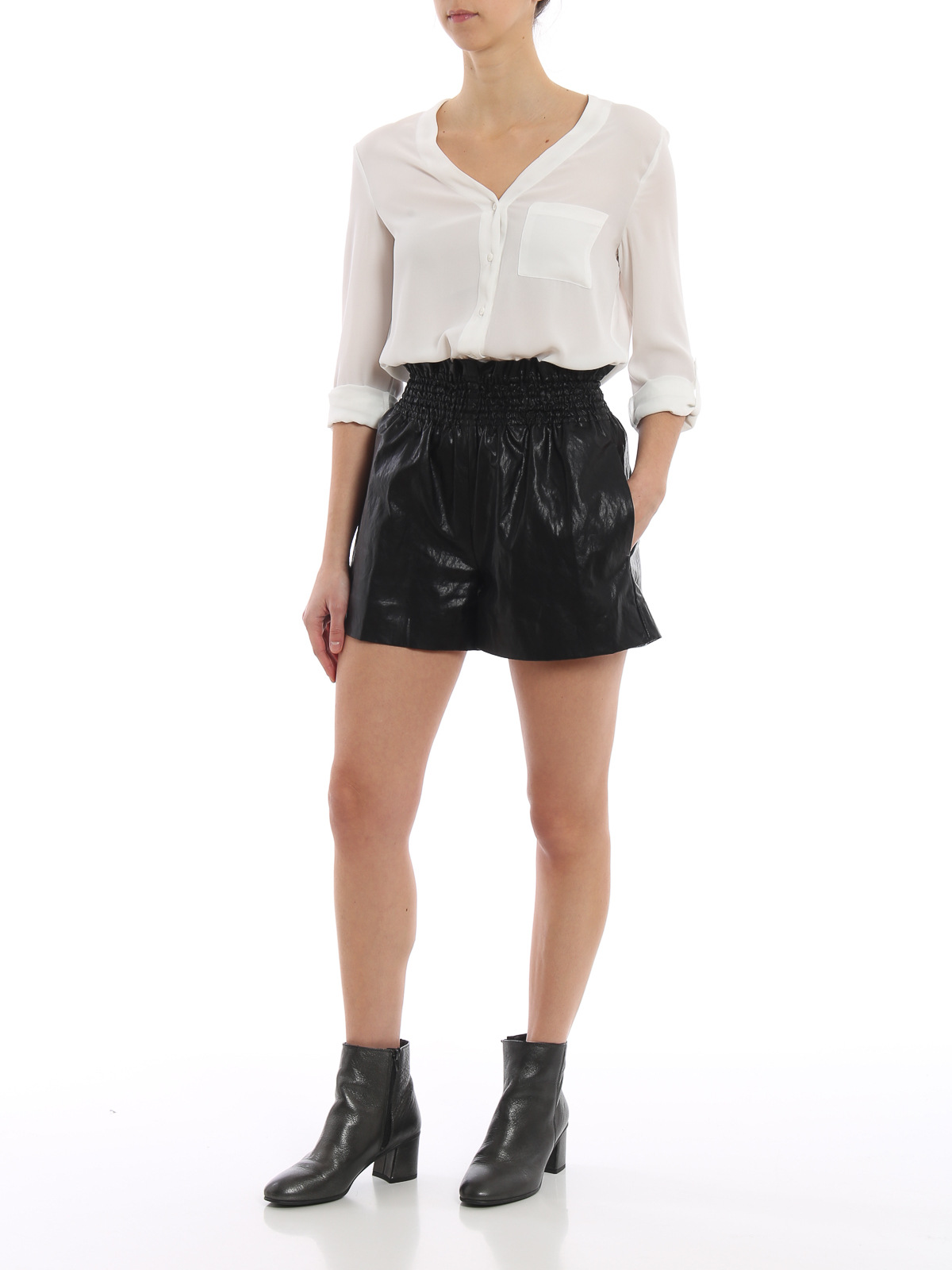 Pantaloni shorts Twinset - Shorts a vita alta in ecopelle - 191TP2551006