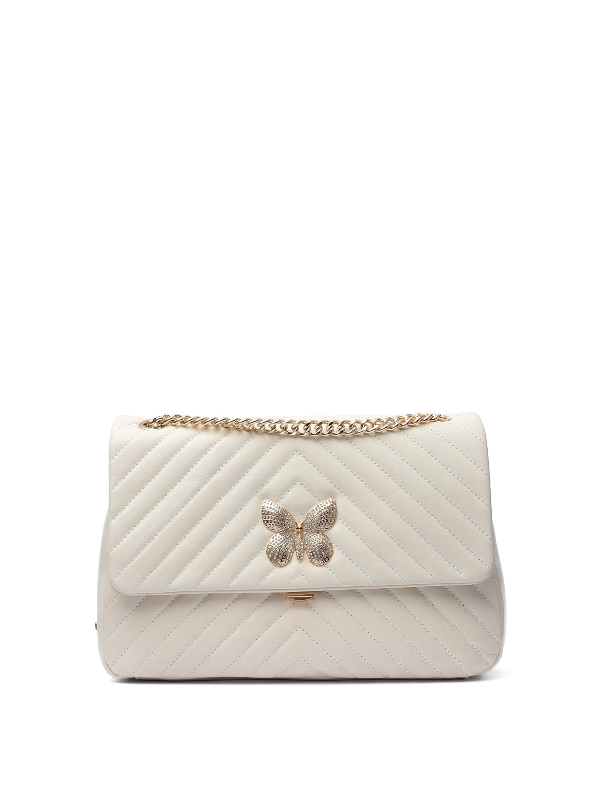 Twinset Jewel Butterfly Matelasse Leather Bag In White