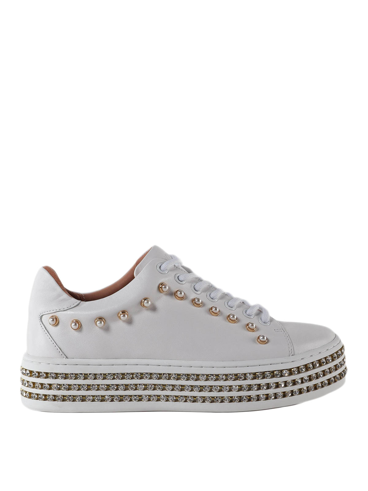 Twinset - Sneaker bianche in pelle con strass e perle - sneakers -  191TCP166001