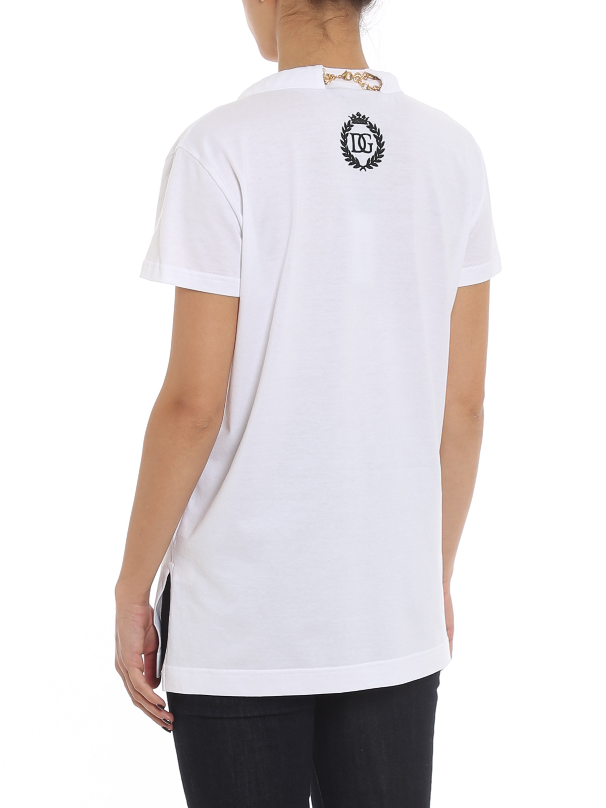 Refrein Transparant scheuren T-shirts Dolce & Gabbana - V-neck T-shirt with necklaces - F8M43ZG7XGEW0800