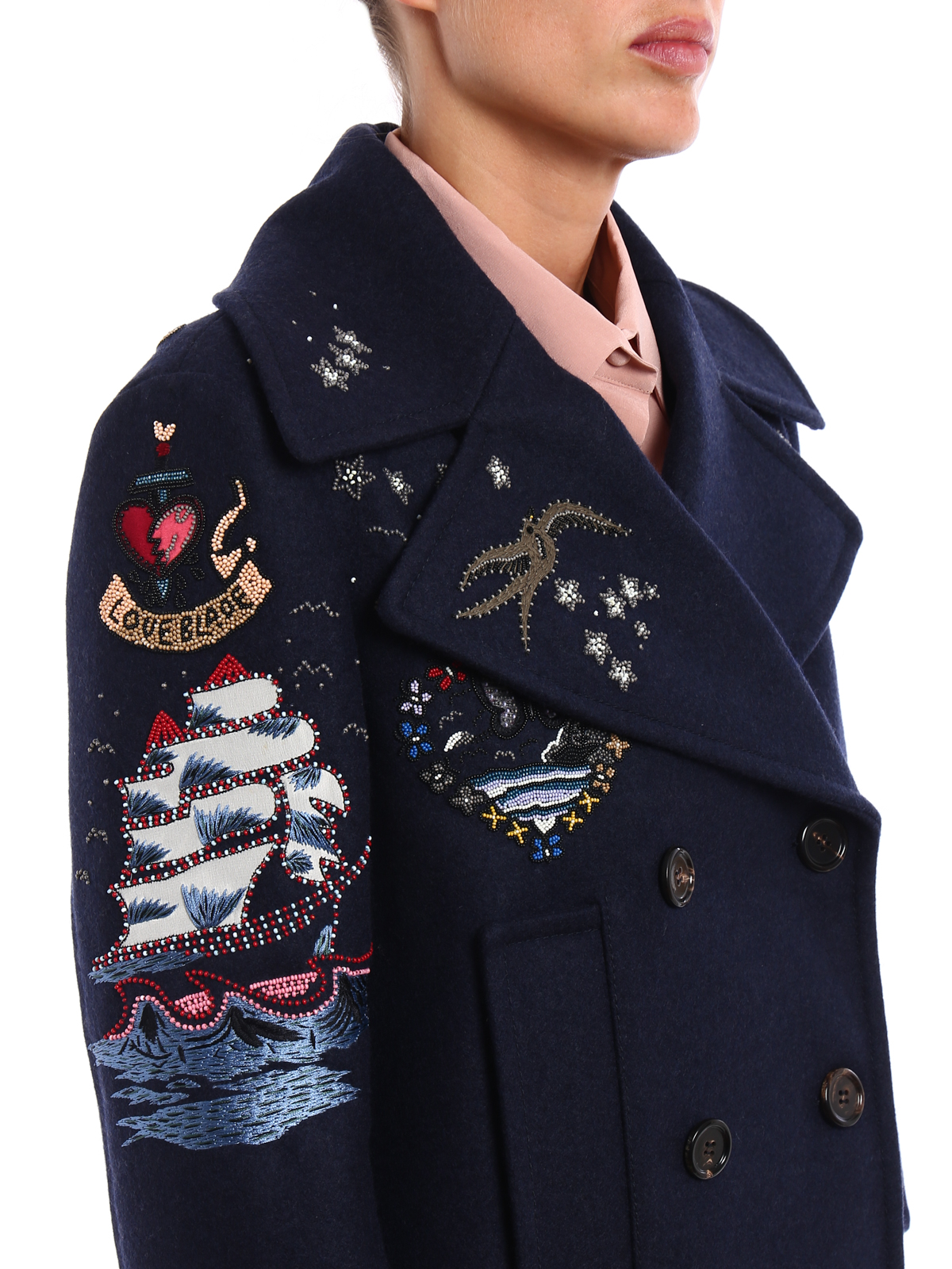 Casual jackets Valentino - Embroidered wool cloth pea jacket 