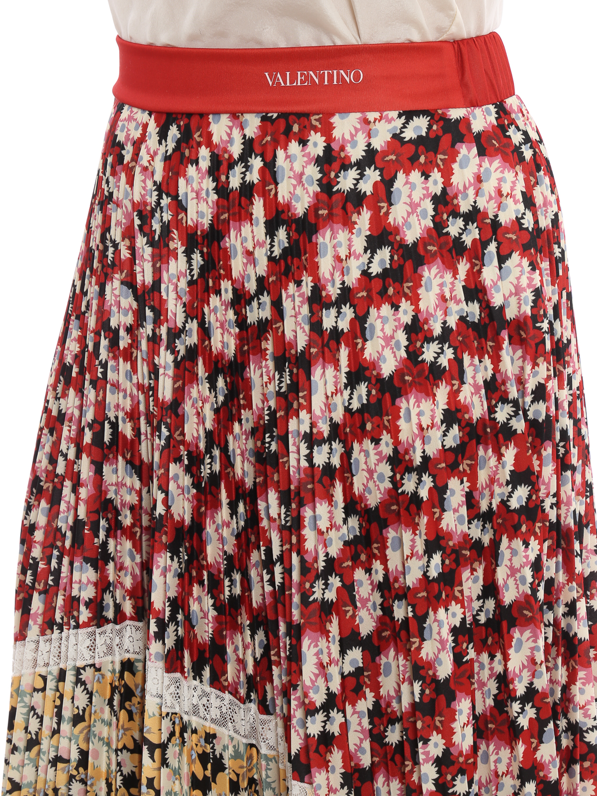 Long skirts Valentino - Mix flower print twill and lace pleated 