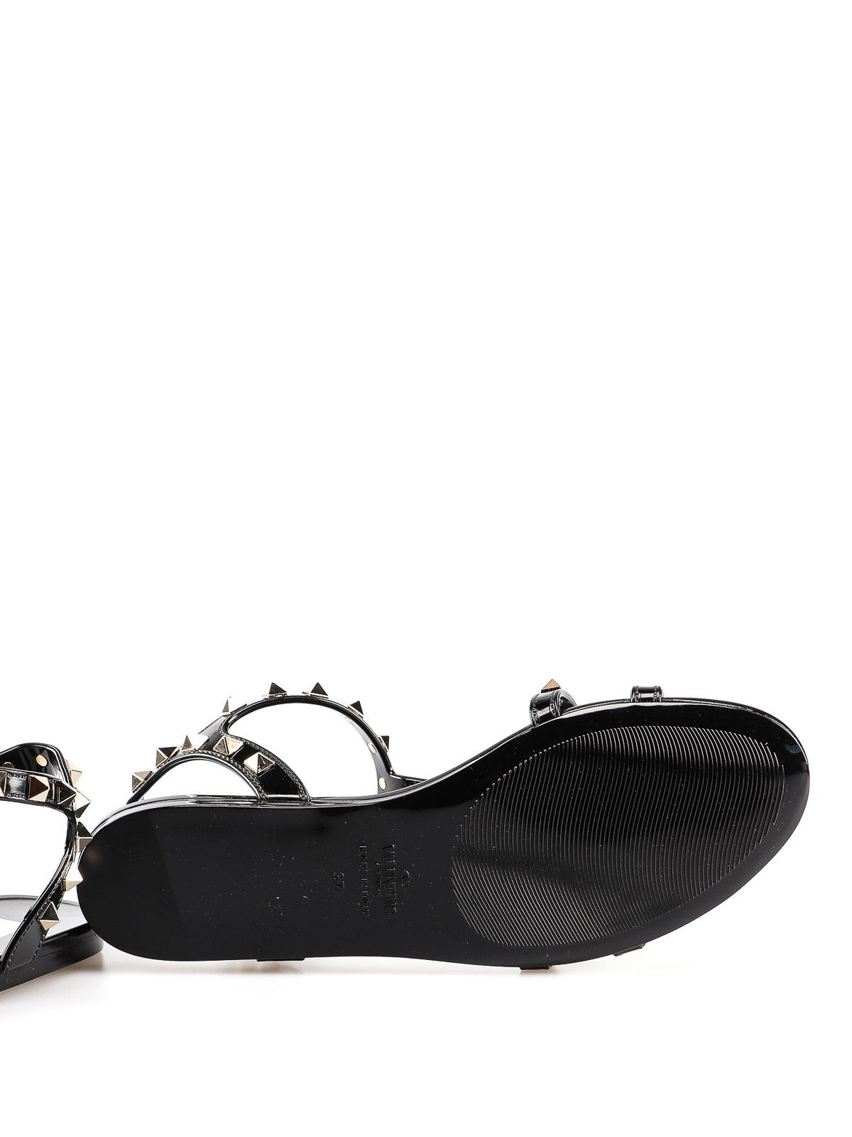 Valentino Garavani - Rockstud flat black rubber sandals - sandals - RW2S0H38PVS0NO