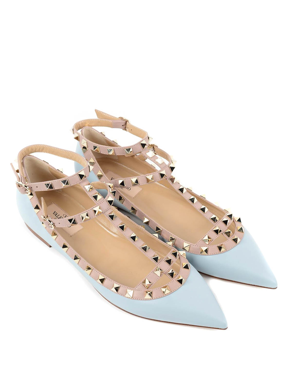 Valentino Rockstud Leather Flats (1 180 590 LBP) ❤ Liked On Polyvore Featuring Shoes, Flats, Gre… Leather Ballet Shoes, Grey Flats Shoes, Valentino Rockstud Flats |