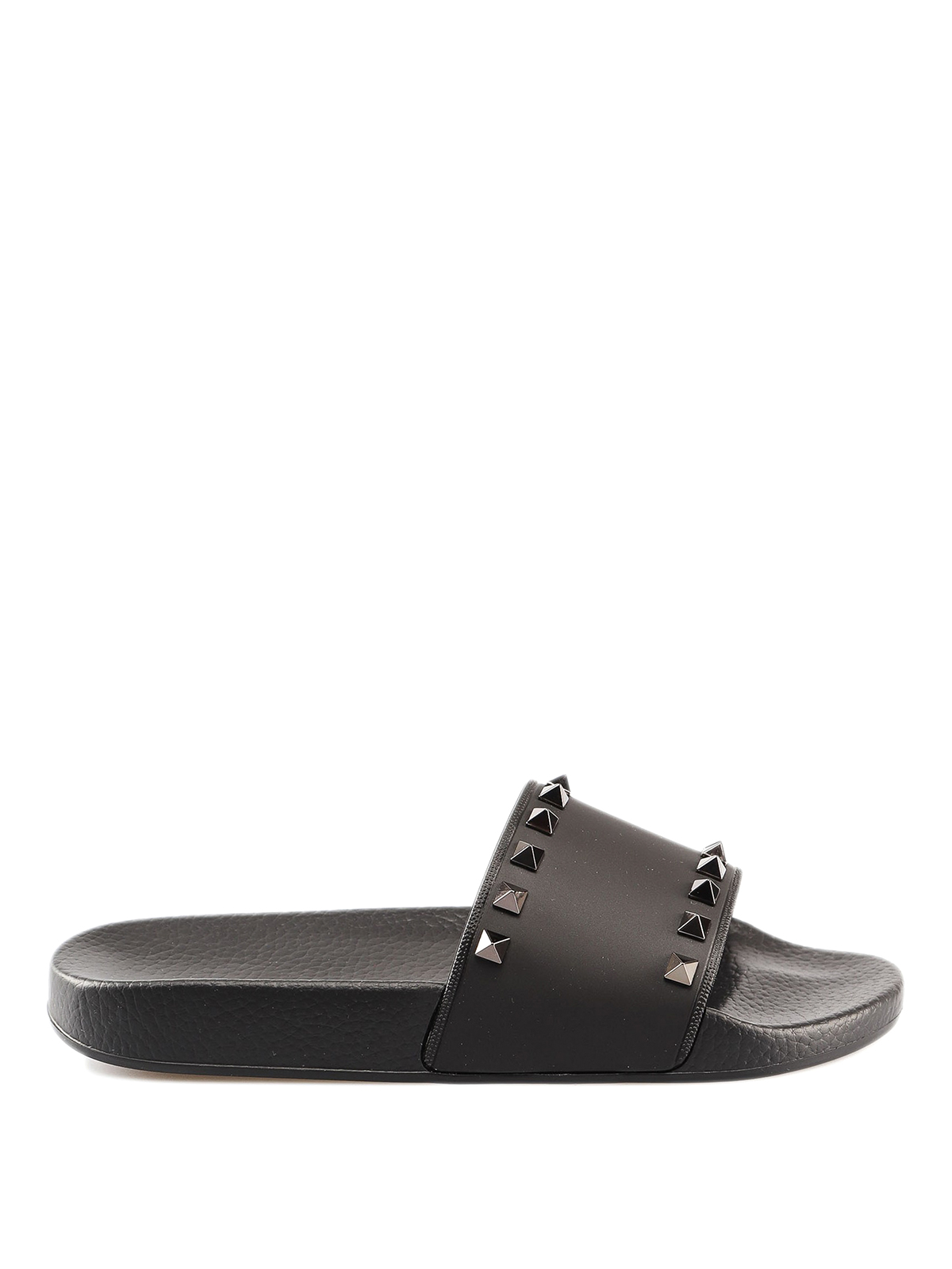 Valentino Garavani - Rockstud black rubber slide sandals - flip flops ...