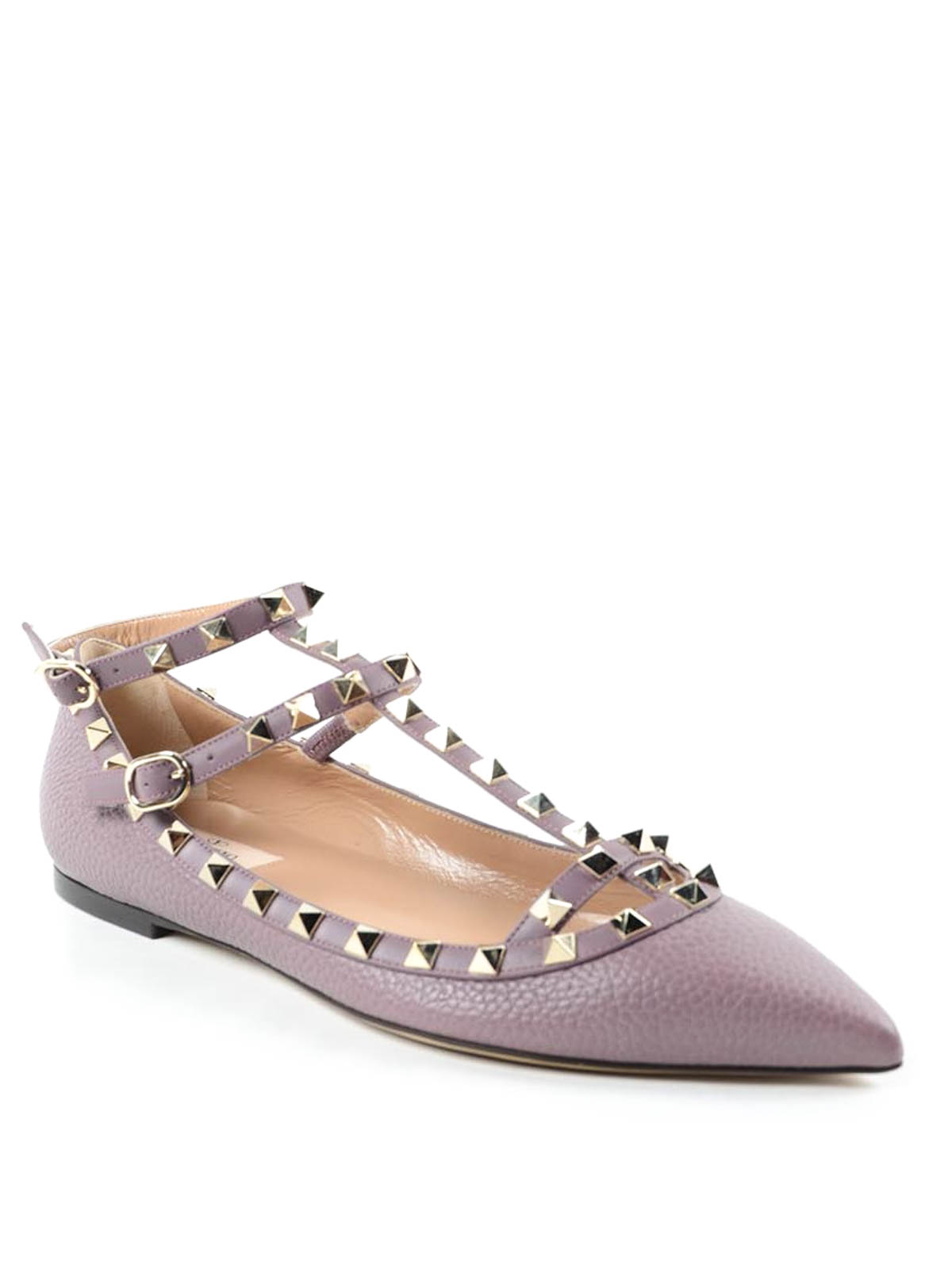 Valentino Rockstud Leather Flats (1 180 590 LBP) ❤ Liked On Polyvore Featuring Shoes, Flats, Gre… Leather Ballet Shoes, Grey Flats Shoes, Valentino Rockstud Flats |