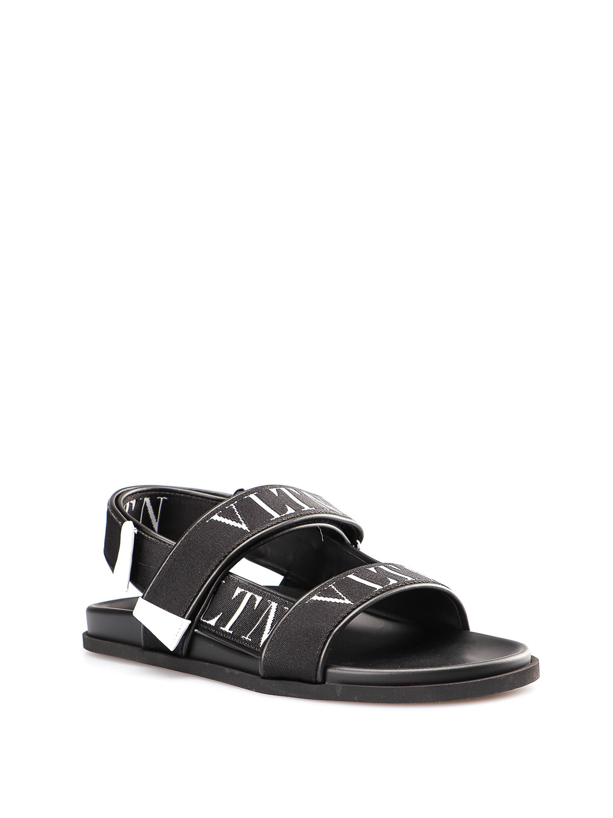 Valentino Garavani - VLTN black leather and fabric sandals - sandals ...