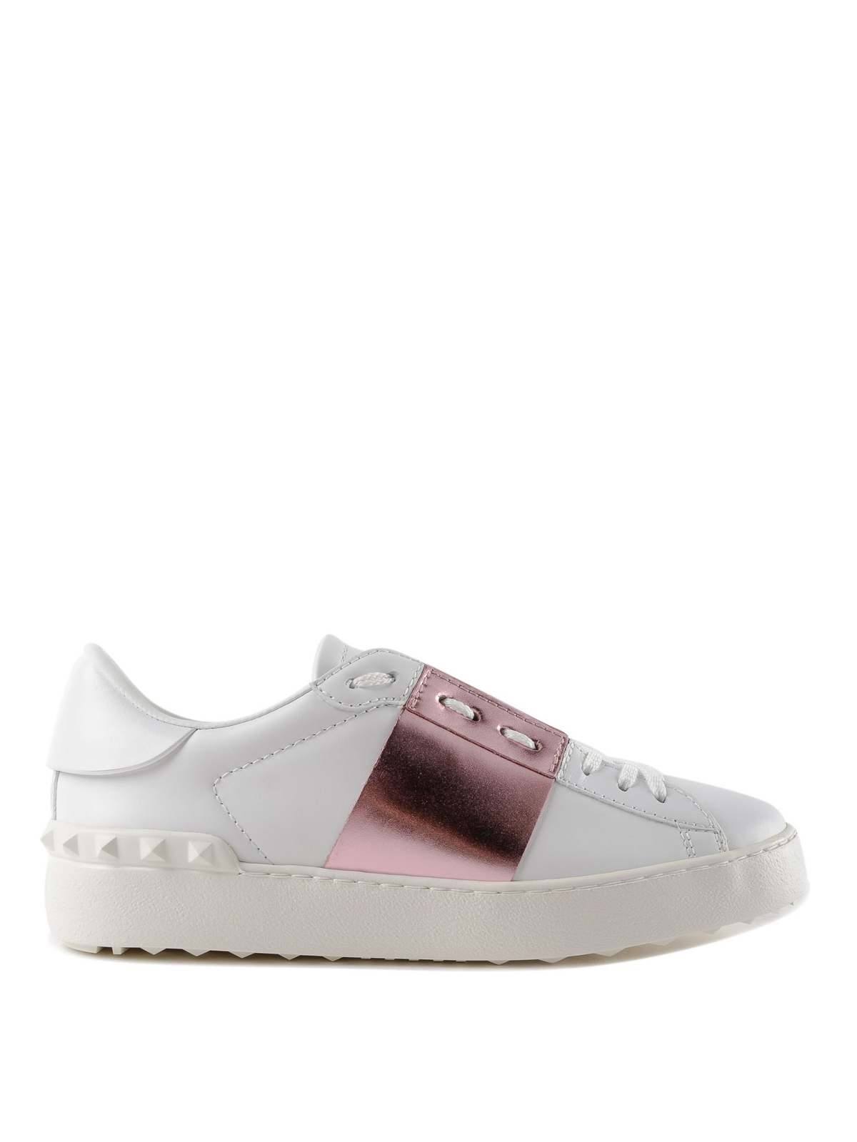 Open white sneakers with pink metallic 