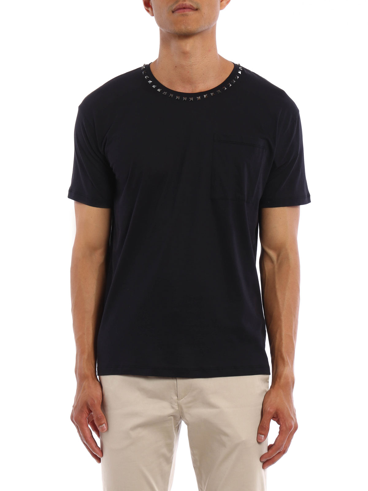 VALENTINO 790$ Rockstud Untitled Noir Crewneck Tshirt In Black Cotton Jersey 