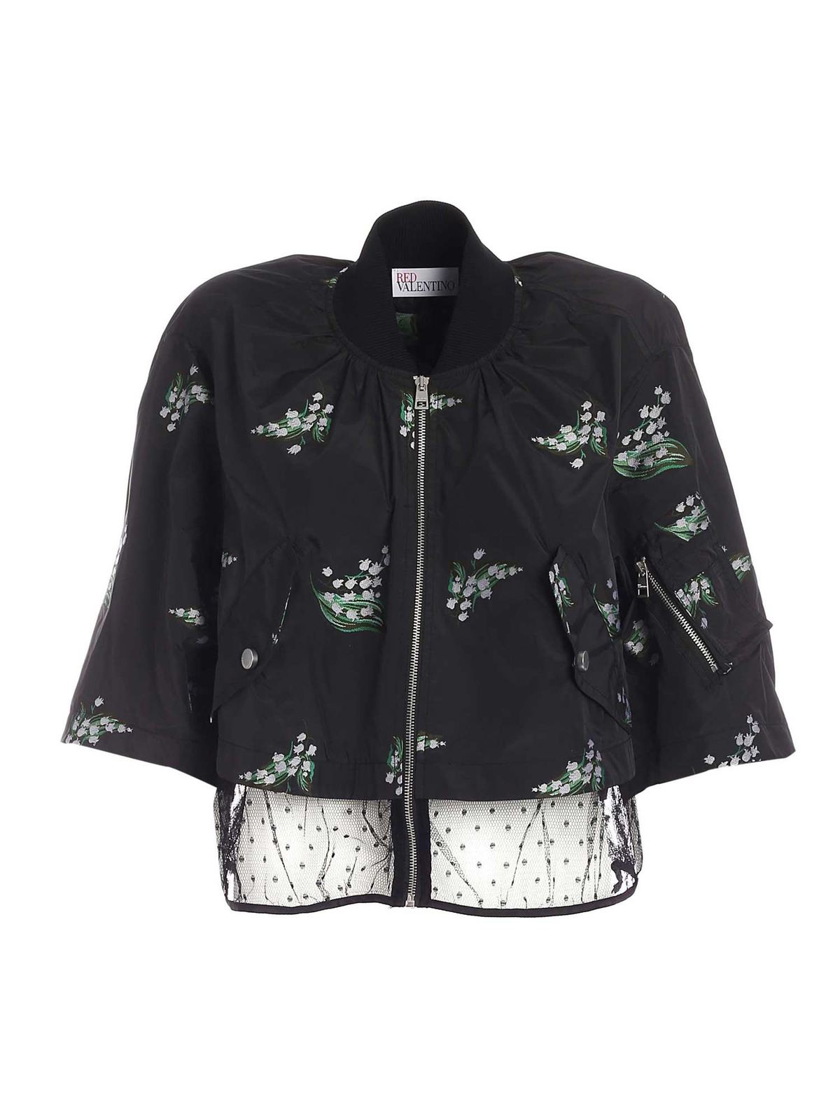 RED VALENTINO EMBROIDERED BOXY JACKET IN BLACK