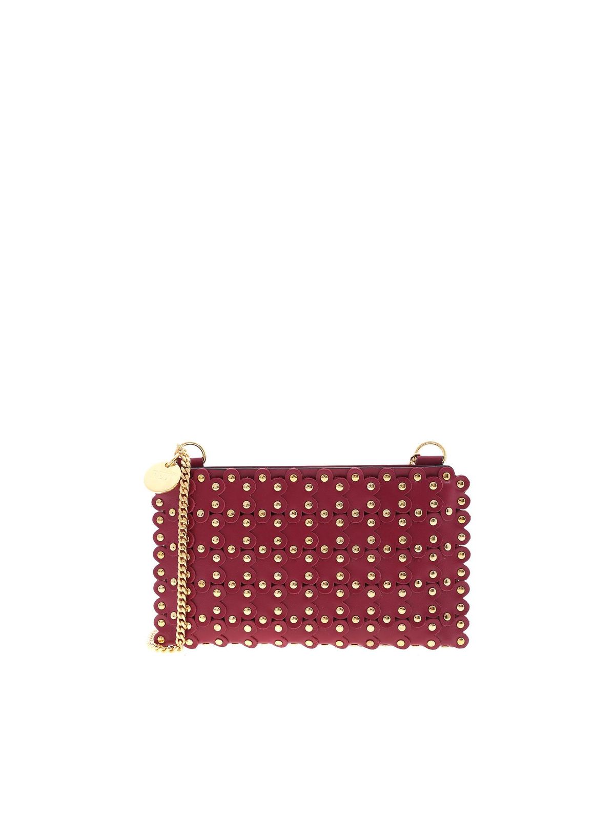RED VALENTINO FLOWER PUZZLE CLUTCH BAG IN BURGUNDY