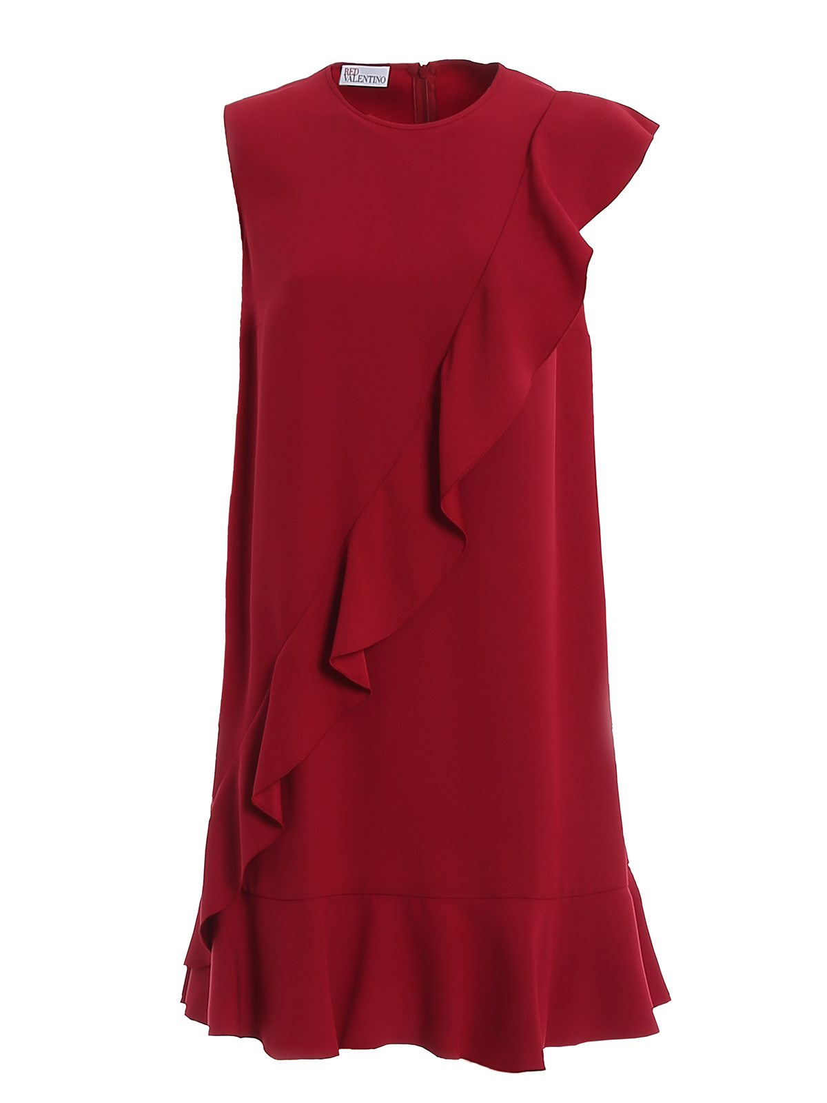 RED VALENTINO RUFFLE DETAIL CREPE ENVERS SATIN RED DRESS