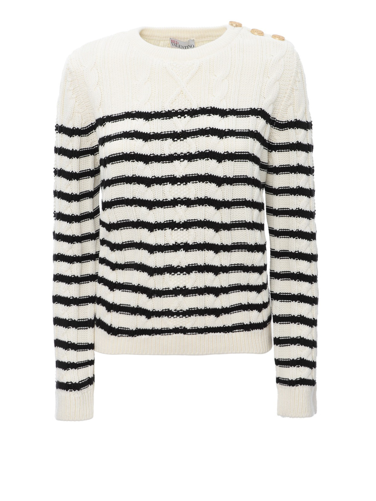 Crew necks Valentino Red - Striped cable knit cotton sweater