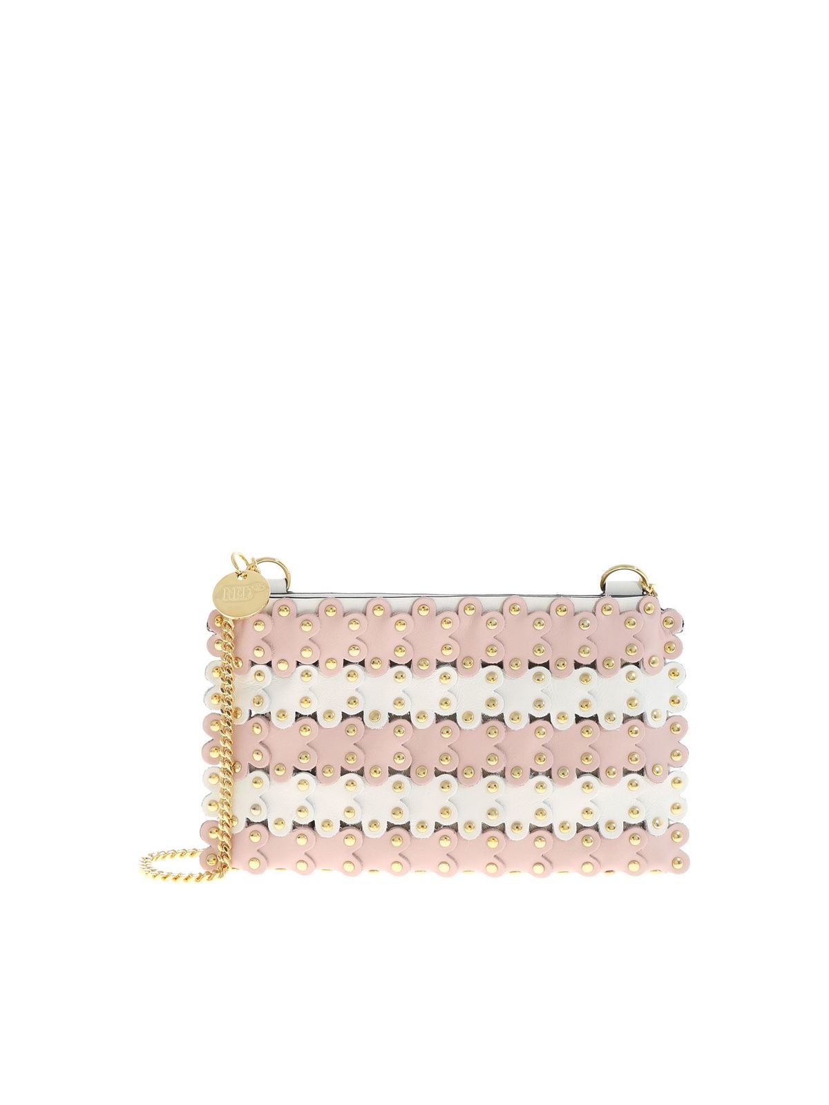 RED VALENTINO FLOWER PUZZLE CLUTCH BAG IN PINK AND WHITE