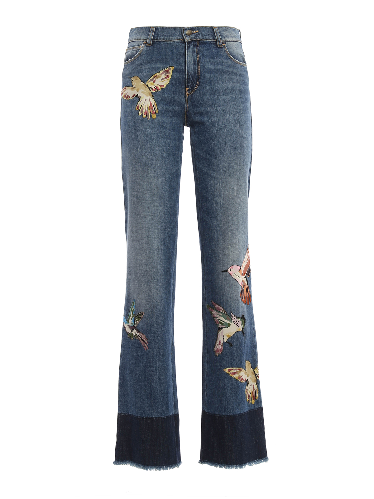 Embroidered hummingbird jeans 