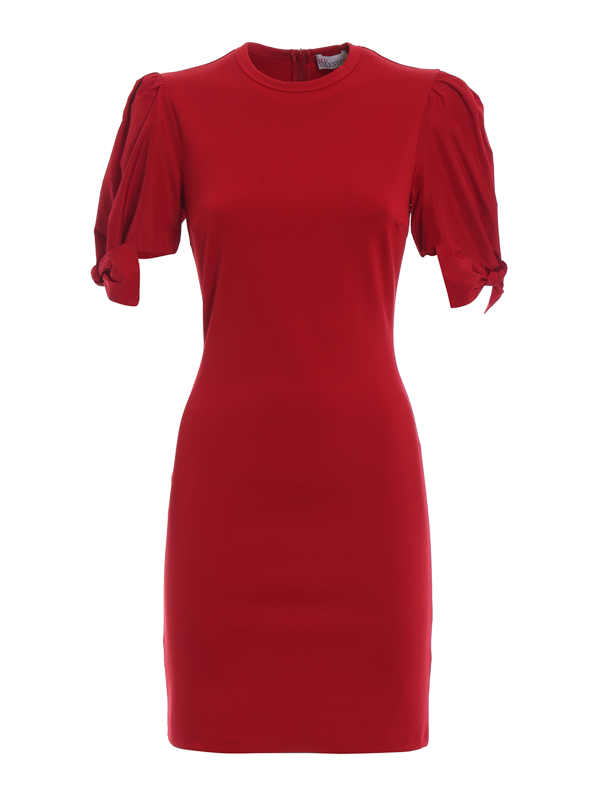 red satin shift dress