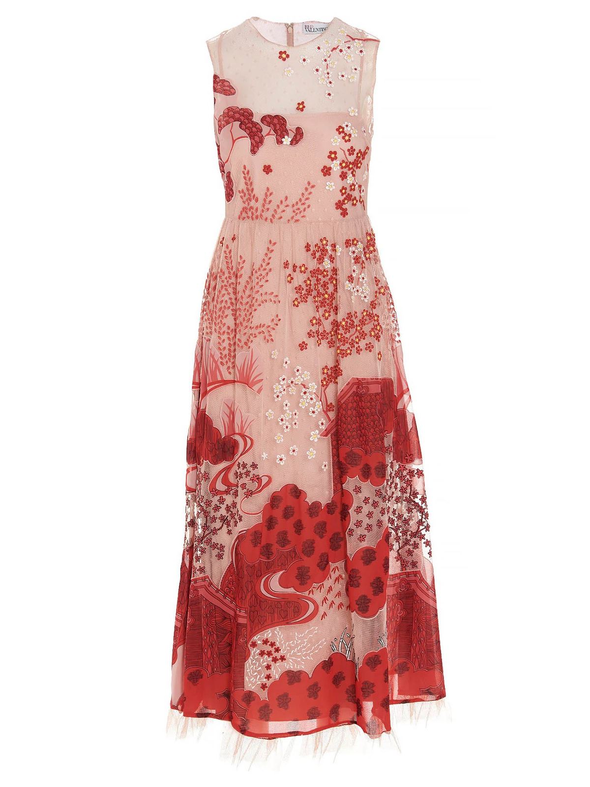 RED VALENTINO ORIENTAL TOILE DE JOUY PRINT DRESS IN RED