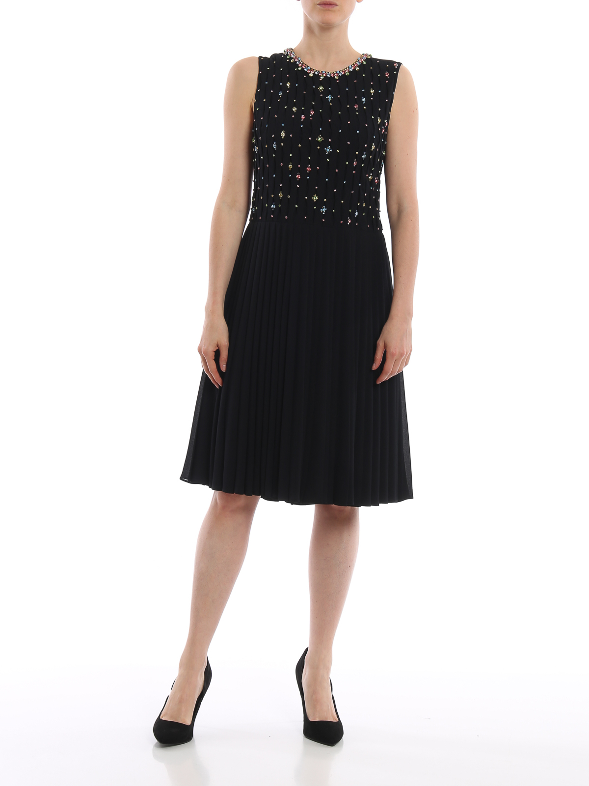 Pleated chiffon jewel dress 