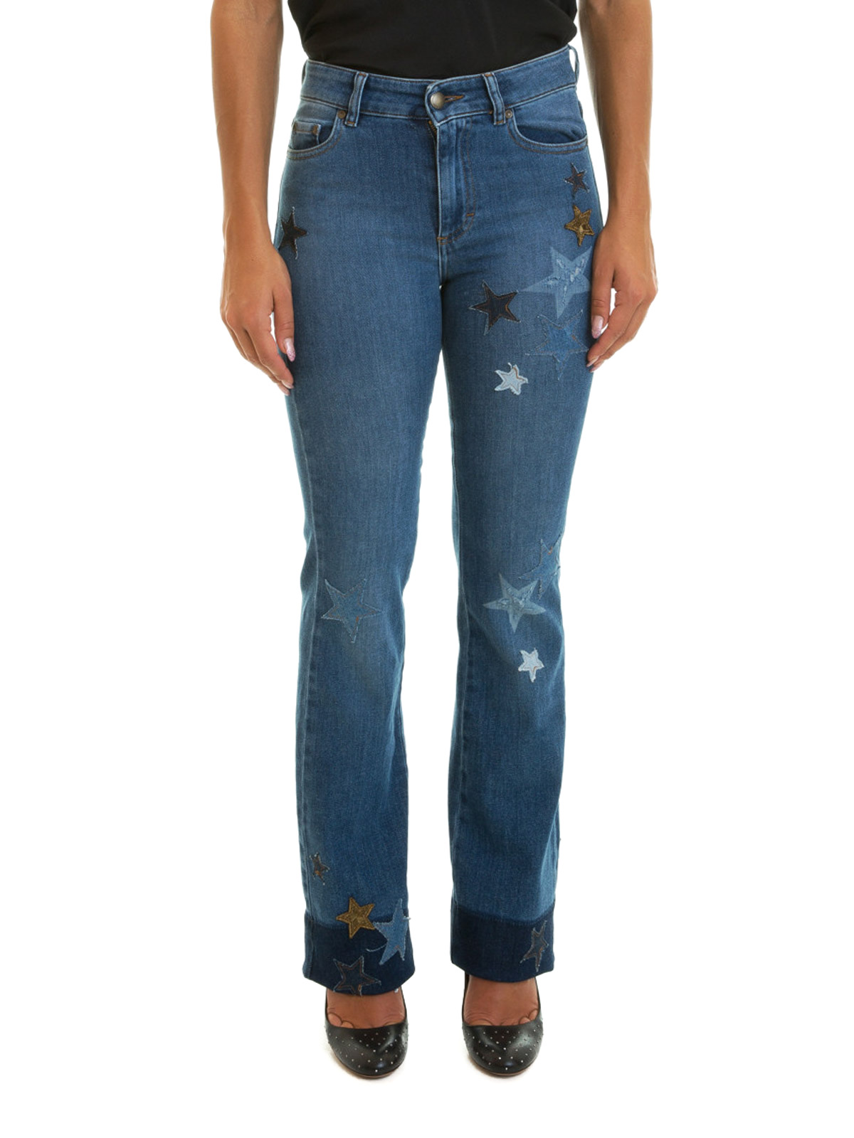 Flared jeans Valentino Red - Denim star patches flared jeans ...