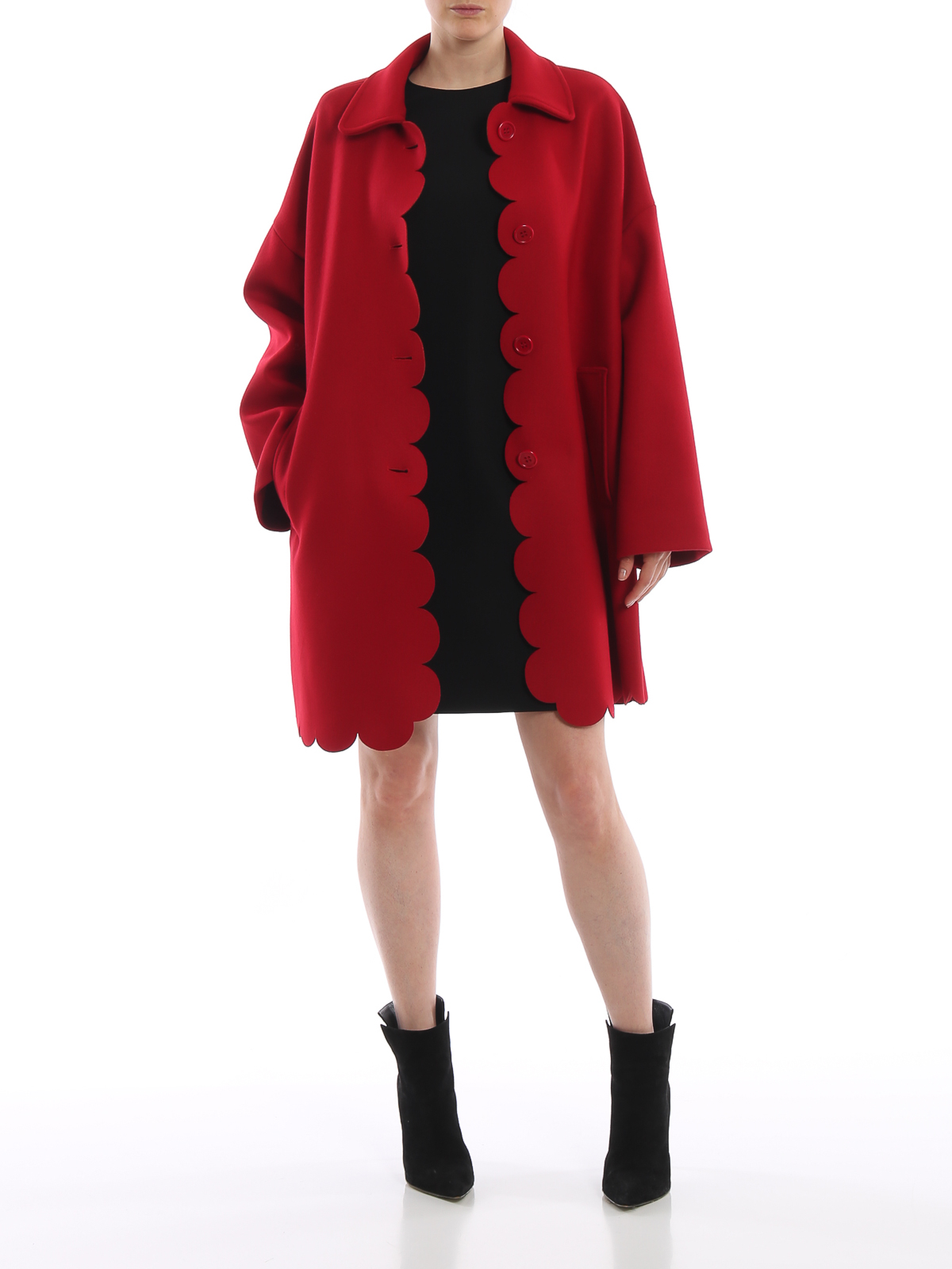 Conjugeren Plicht Maestro Knee length coats Valentino Red - Scalloped deep red wool blend coat -  SR3CAA75497D05