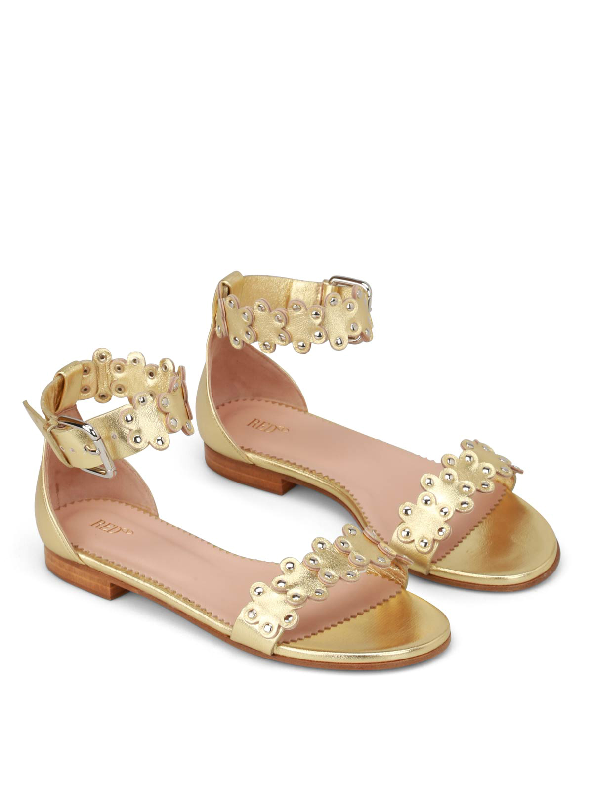 redde fajance Måling Sandals Valentino Red - Studded flowers gold sandals - PQ2S0A37UJAL01