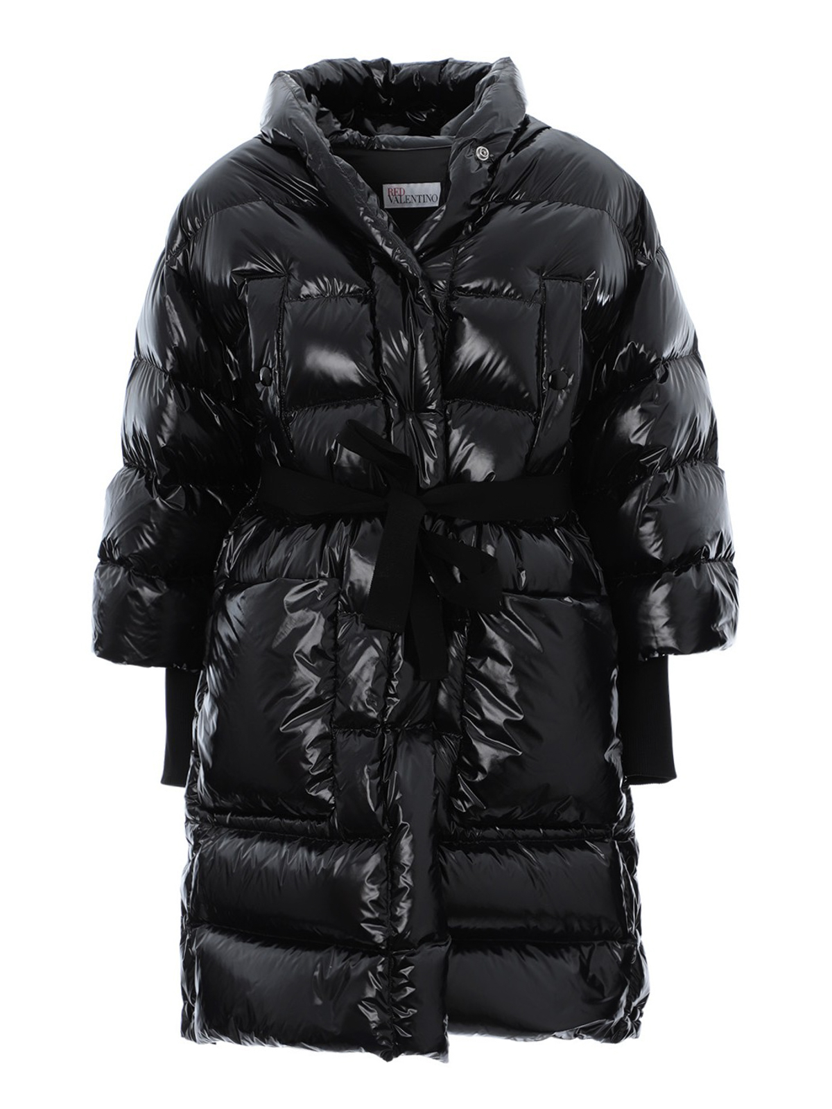 Padded coats Valentino Red - Lacquered effect belted padded coat ...