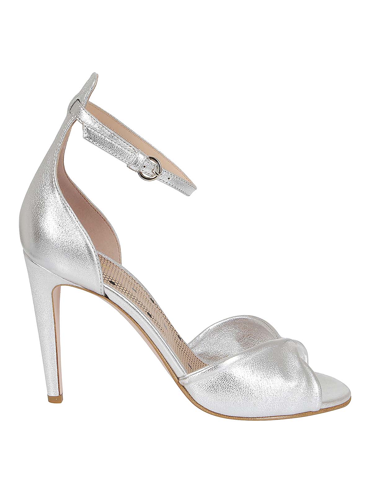 RED VALENTINO SILVER-TONE LEATHER SANDALS