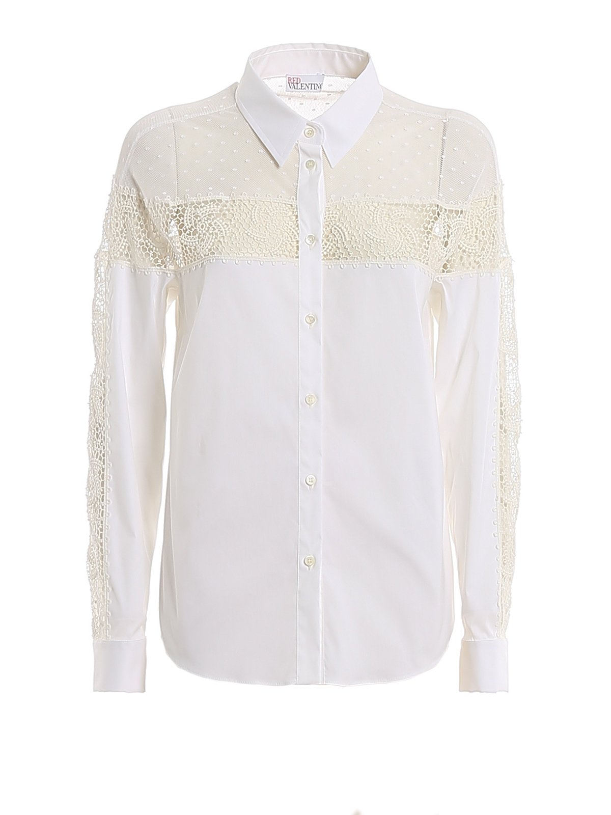 RED VALENTINO TULLE AND LACE EMBELLISHED COTTON SHIRT