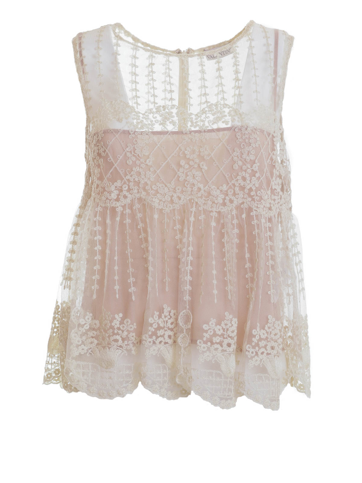 Tops & Tank tops Valentino Red Embroidered tulle top KR0AE00F2AWA03