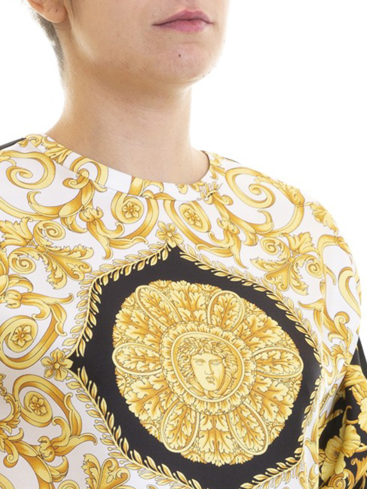 gold hibiscus print silk shirt