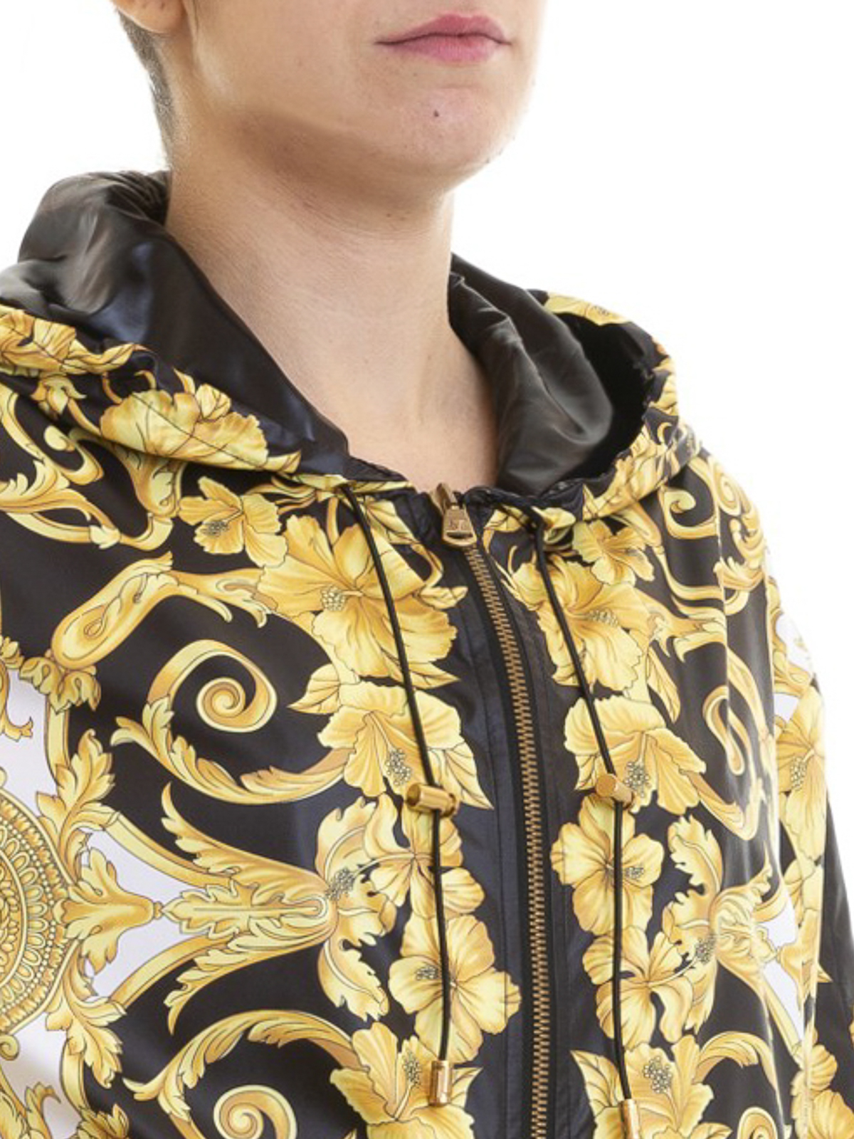 gold hibiscus print hoodie